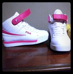 Pink and white filas